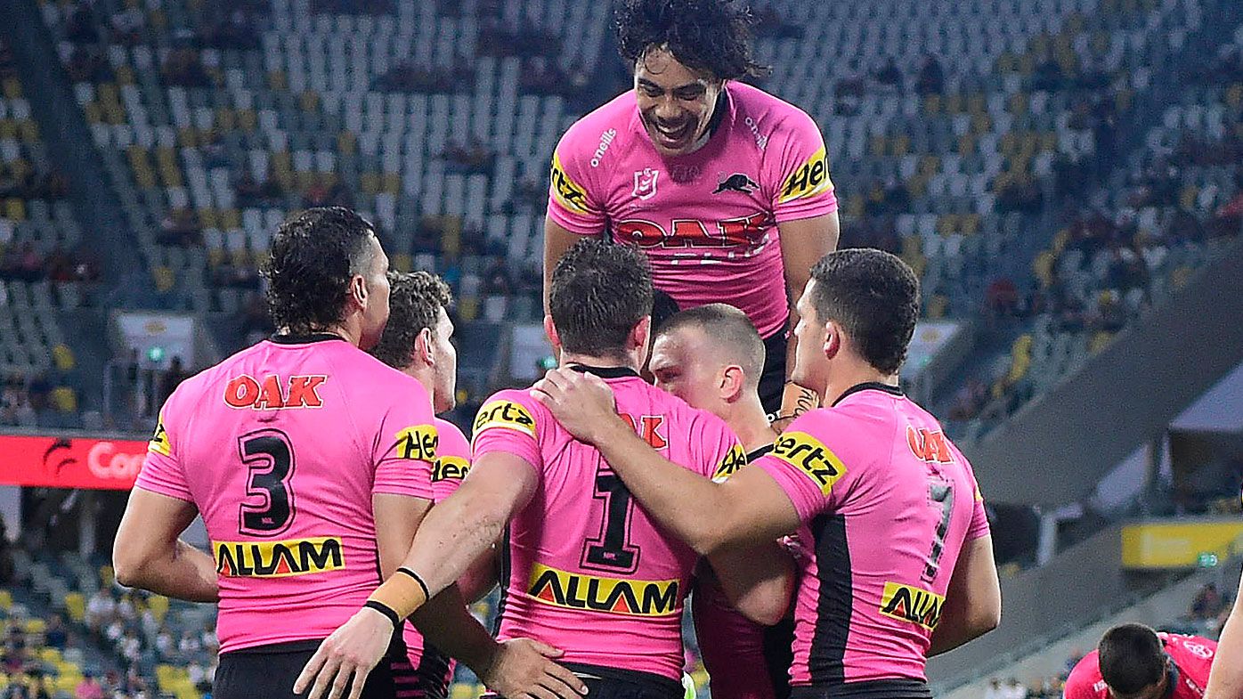 Penrith Panthers celebrate a try