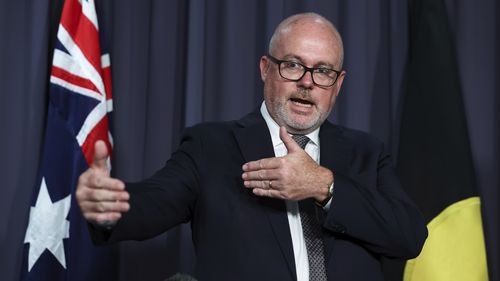 Minister for Industry and Innovation and Minister for Science Tim Ayres during a press conference at Parliament House in Canberra on Monday 23 March 2026.