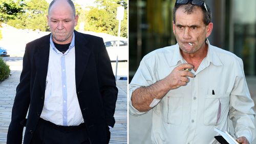 Adrian Attwater (left) and Paul Moris pictured outside court during their trial in August. (AAP) 