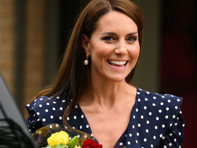 Catherine, Princess of Wales reacts as she leaves following a visit to the new facilities of "Hope Street" during its opening on June 27, 2023 in Southampton, England. 