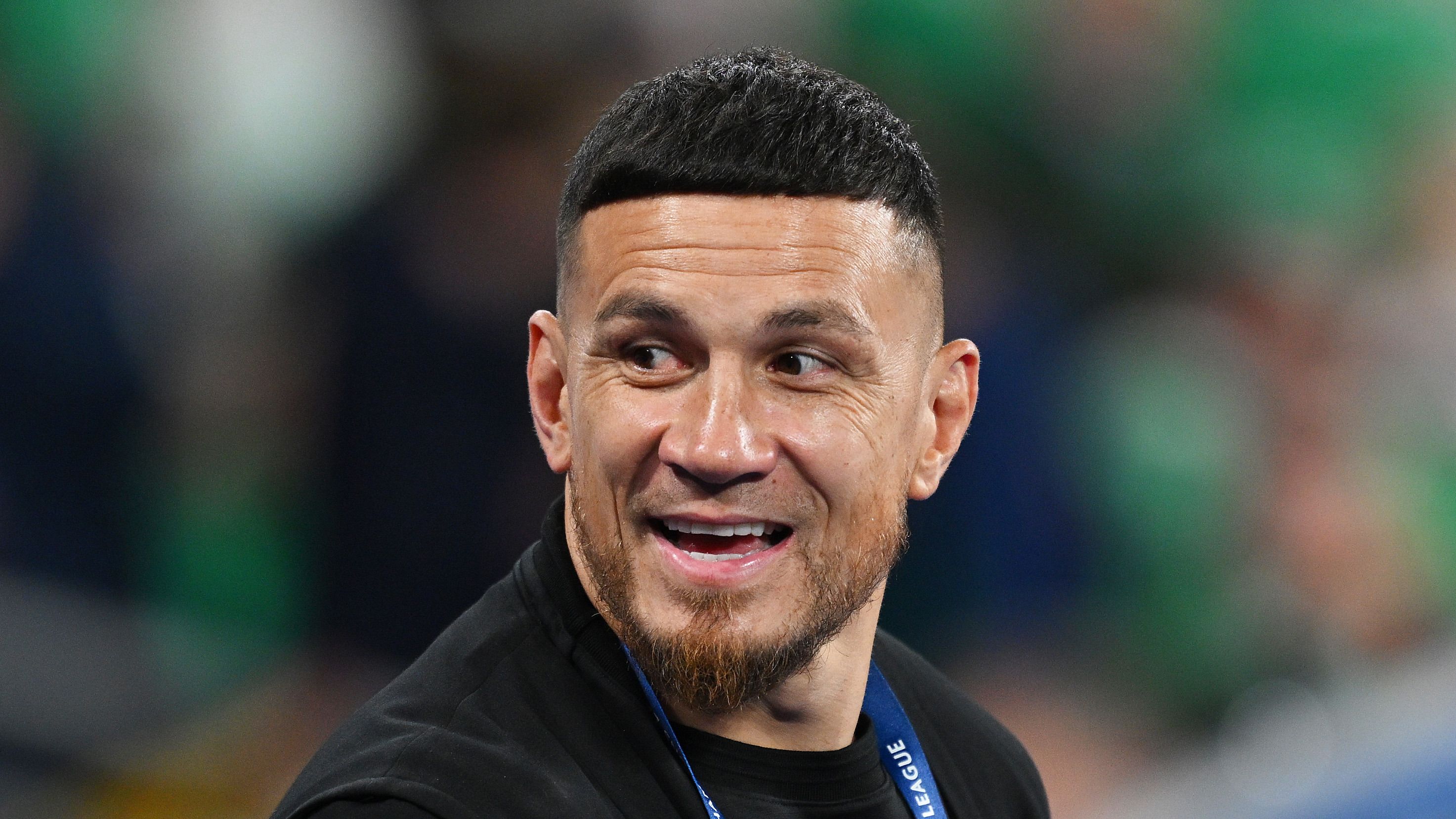 Former All Blacks player Sonny Bill Williams looks on prior to the Rugby World Cup France quarter-final match between Ireland and New Zealand.