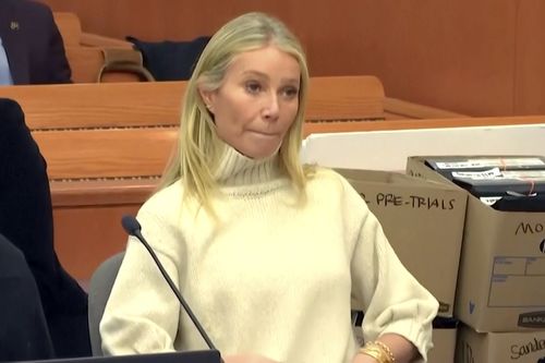 In this image taken from pool video, actor Gwyneth Paltrow appears during a hearing, Tuesday, March 21, 2023, in Park City, Utah, 