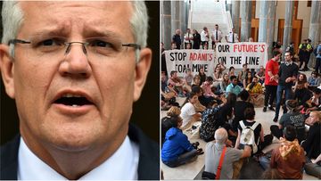 Students from across Australia have gathered in the foyer of parliament to speak with Scott Morrison about climate change.