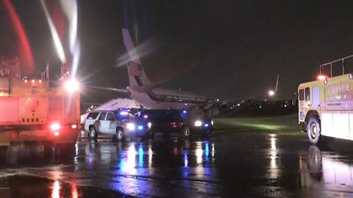 Mike Pence's plane skids off the runway at LaGuardia Airport on Thursday night.