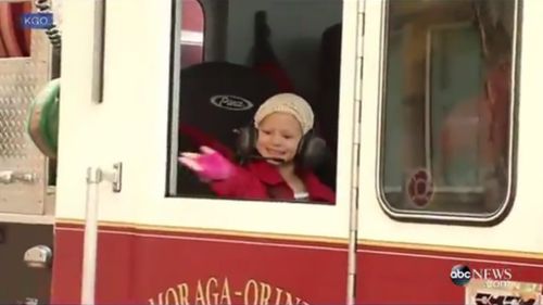 US firefighters escort six-year-old girl to final chemotherapy session