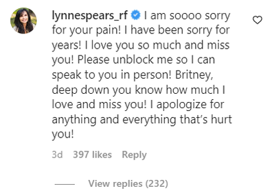 Lynne Spears begs daughter Britney Spears to "unblock" her after singer shares an emotional post on Instagram. September 5, 2022.