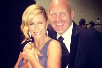 Erm, where's that hand going? Deborah Hutton and her chef pal Matt Moran are snap-happy at the after-party.