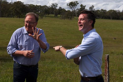 Dr Michael Holland, Labor candidate with Chris Minns at the site of a long proposed level 4 hospital  Bega by-election  February 8, 2022.  