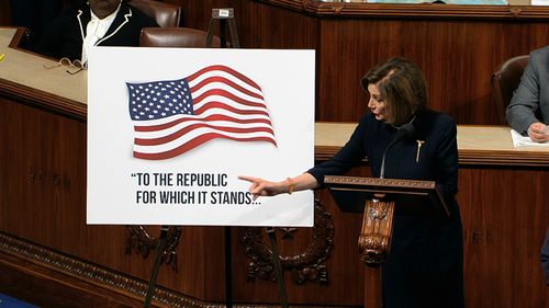 House Speaker Nancy Pelosi said lawmakers were voting to "defend democracy". 