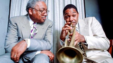 Portrait of American jazz musician Ellis Marsalis Jr (left) and his son, fellow musician Wynton Marsalis.