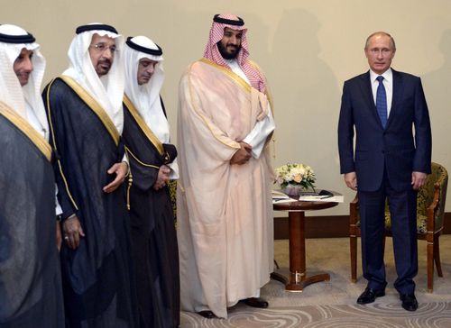 Salman meets with Russian president Vladimir Putin.