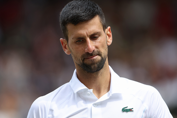 Novak Djokovic during the Wimbledon men&#x27;s singles final against Carlos Alcaraz.