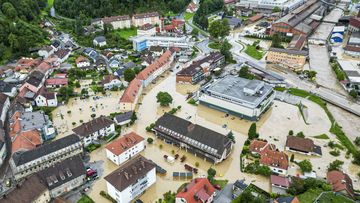 A flooded area is seen in Ravne na Koroskem, some 60 km (38 miles) northeast of Ljubljana, Slovenia, Friday, Aug. 4, 2023. 