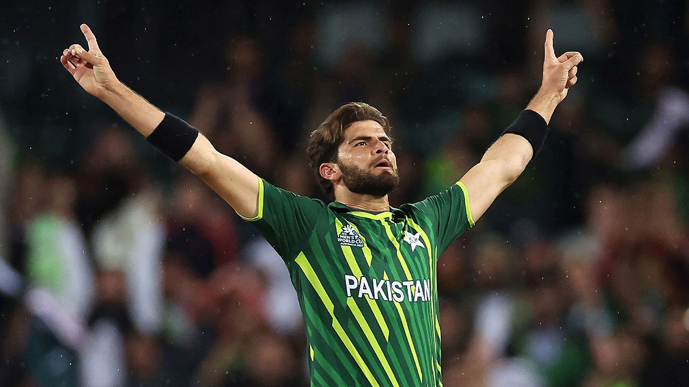 Shaheen Shah Afridi celebrates a wicket against South Africa