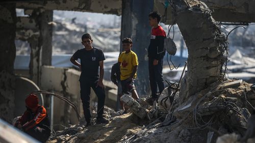 GAZA CITY, GAZA - MAY 10: A view of the destruction after Israeli army targeted the United Nations Relief and Works Agency for Palestine Refugees in the Near East (UNWRA) building in Jabalia Camp in Gaza Strip on May 10, 2025. (Photo by Mahmoud ssa/Anadolu via Getty Images)