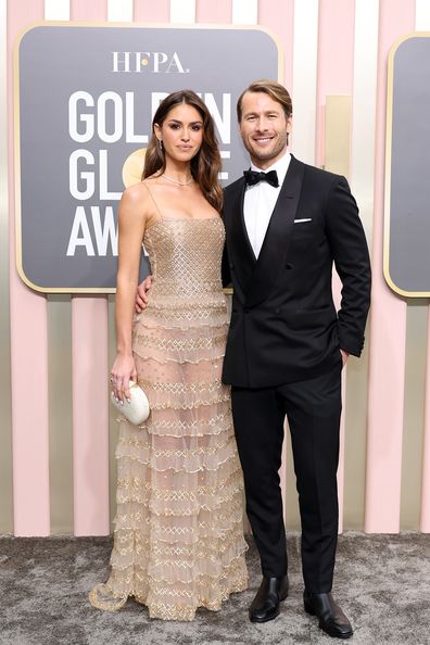 Gigi Paris and Glen Powell attend the 80th Annual Golden Globe Awards