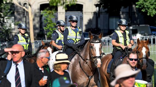 Mounted police patrolling an area at the MCG  last year. (AAP) 