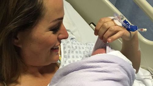 Victoria Fritz and her newborn son. (Twitter/BBCBreakfast))