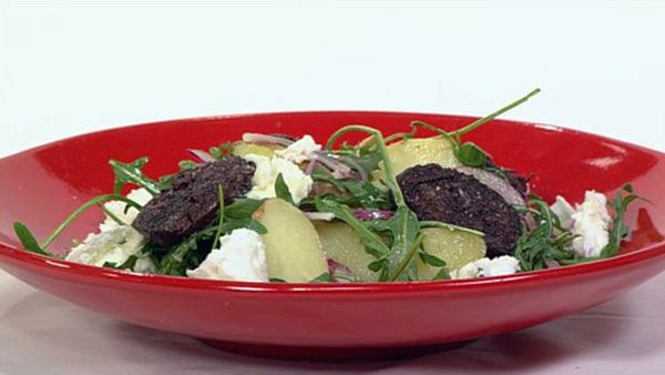 Kipfler potato, blood sausage and buffalo mozzarella salad, sherry vinaigrette