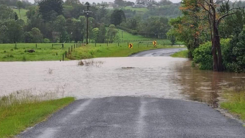 Water swallowed Boat Harbor Road in Lismore early this morning.