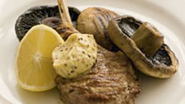 Veal and mushrooms with garlic mustard butter