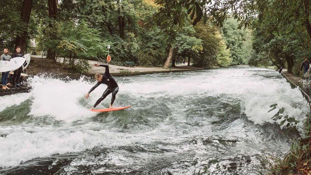 Mick Fanning surfs Eisbach river in Munich