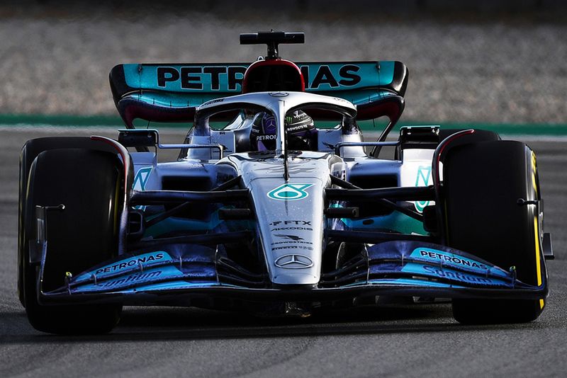 Seven-time world champion Lewis Hamilton at the wheel of the Mercedes during pre-season testing in Spain.