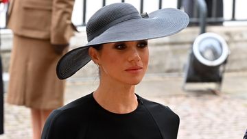 Meghan, Duchess of Sussex arrives for the funeral service of Queen Elizabeth II at Westminster Abbey in central London, Monday Sept. 19, 2022. 