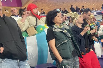 Big Obelix has a boogie at the Hong Kong Sevens.