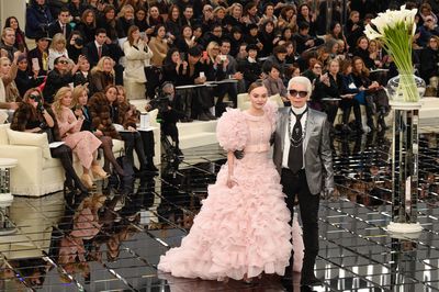 Karl Lagerfeld and Lily-Rose Depp closed the Chanel Haute Couture Spring 2017 show to wild applause.