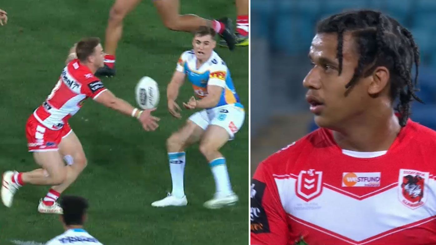 Trsitan Sailor was robbed of a try in the Dragons' win over Gold Coast