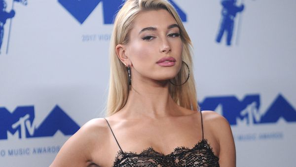 Hailey Baldwin was matron of honour at her sister Alaia's weekend wedding. Image: Getty