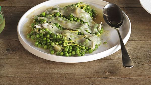 Peas with lemon and lardo