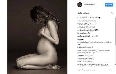 <p>Victoria Secret angel <strong>Behati Prinsloo</strong>&nbsp;just posted this elegant black and white photo of her bubba bump to her Instagram account.</p>
<p>&nbsp;</p>