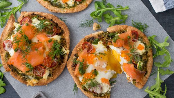 Whisky-cured salmon breakfast pizza