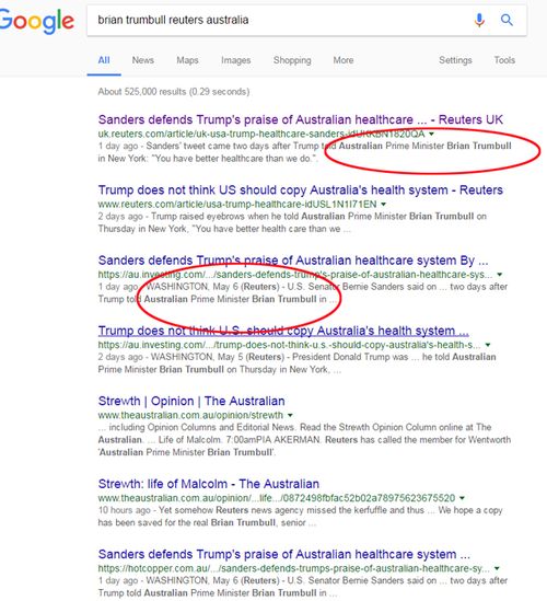 The 'Brian Trumbull' gaffe has been indexed by Google. Source: Google