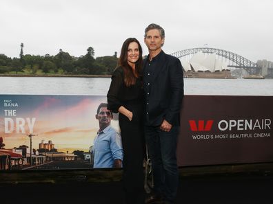 Eric Bana and wife Rebecca Bana attend the Sydney premiere of The Dry on December 15, 2020.