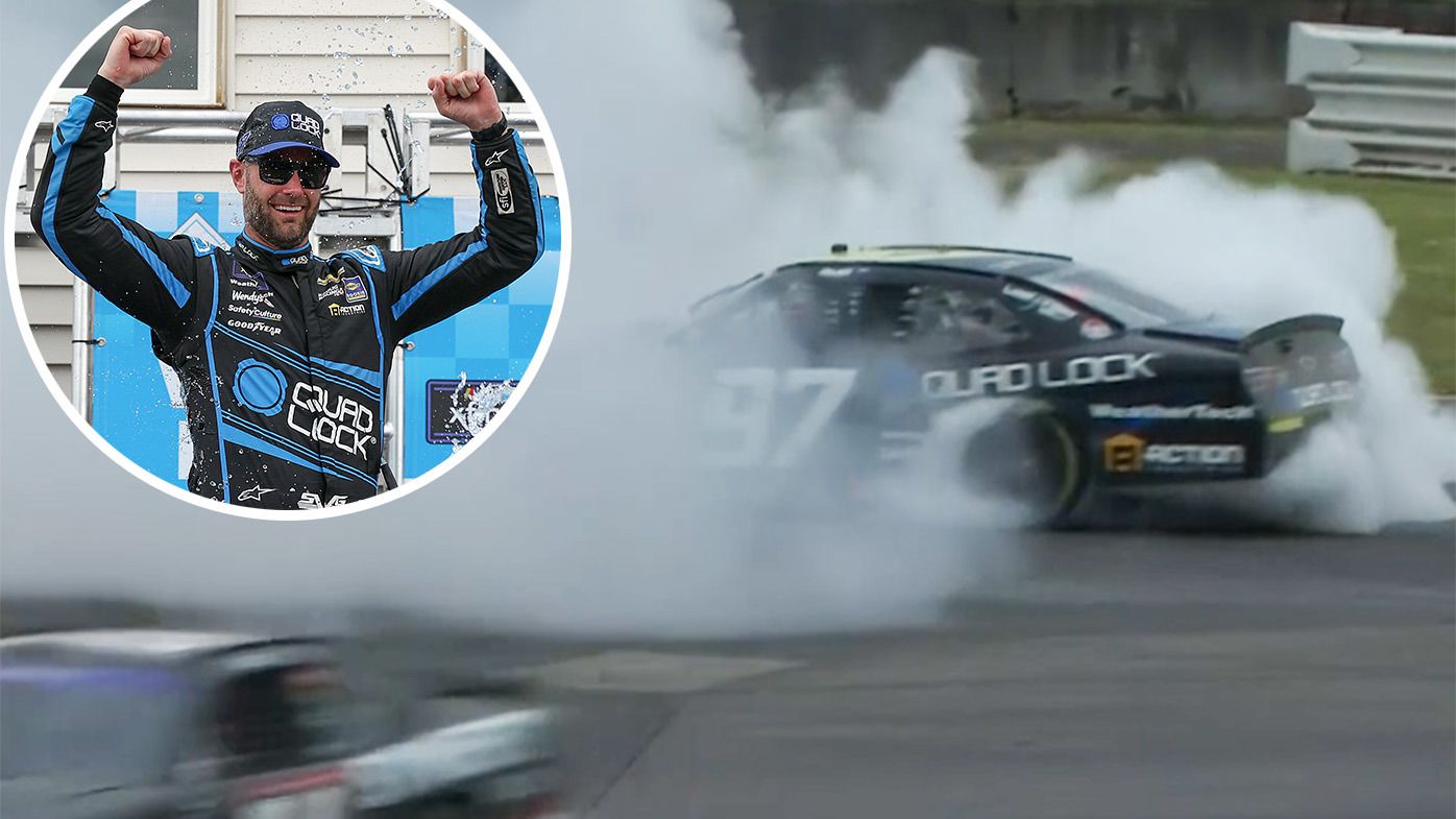 Shane Van Gisbergen celebrated winning his maiden NASCAR XFinity Series race with a massive burnout.