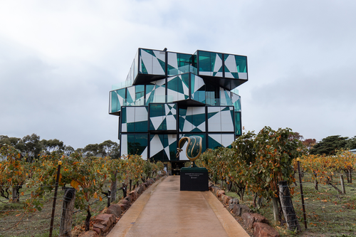 Adelaide, Australia - May 12, 2019: d'Arenberg cube building at Mclaren Vale region on a cloudy day.