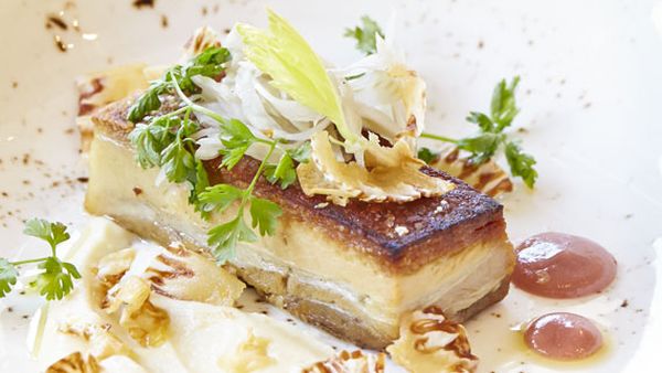 Western plains pork belly with celeriac puree