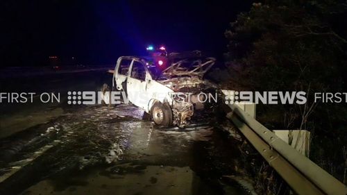 The ute after the fire was extinguished. (9NEWS)