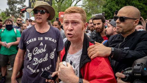 Protesters and members of Victoria Police clash on October 23, 2020 in Melbourne, Australia