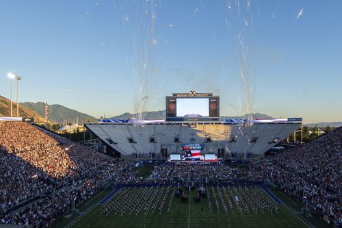 Fireworks explode in the sky during a July Fourth celebration at LaVell Edwards Stadium, Thursday, July 4, 2024 in Provo, Utah.