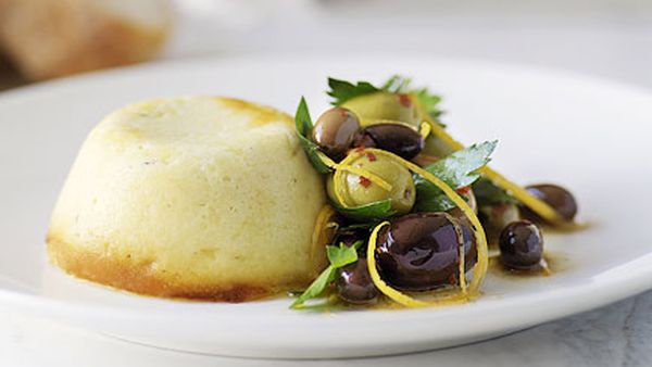 Baked ricotta with olive salad