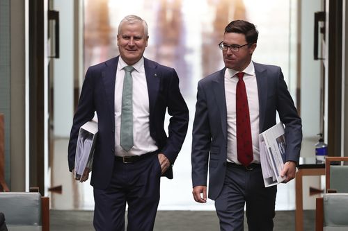 Michael McCormack and David Littleproud during Question Time at Parliament House in Canberra.