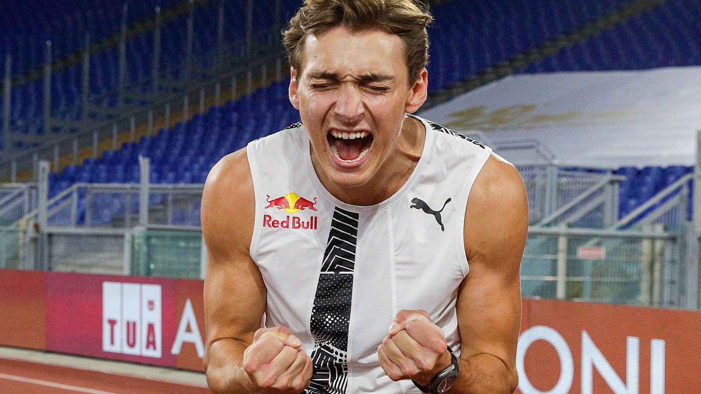 Sweden&#x27;s Armand Duplantis reacts after jumping 6.15m