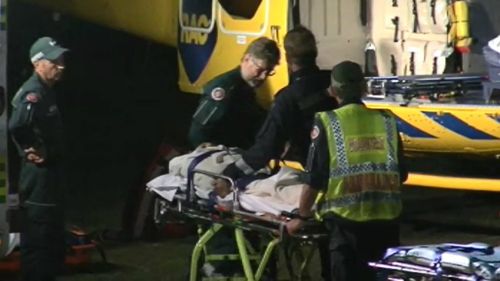 A critically-injured child is airlifted to Perth Hospital after being hurt at the Donnelly rally. (9NEWS)