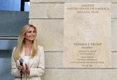 Ivanka Trump unveils the plaque bearing her father's name. Picture: AAP