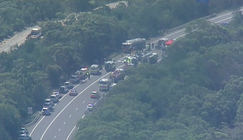 Emergency services are on the scene of a three vehicle crash in Lucas Heights, south of Sydney.