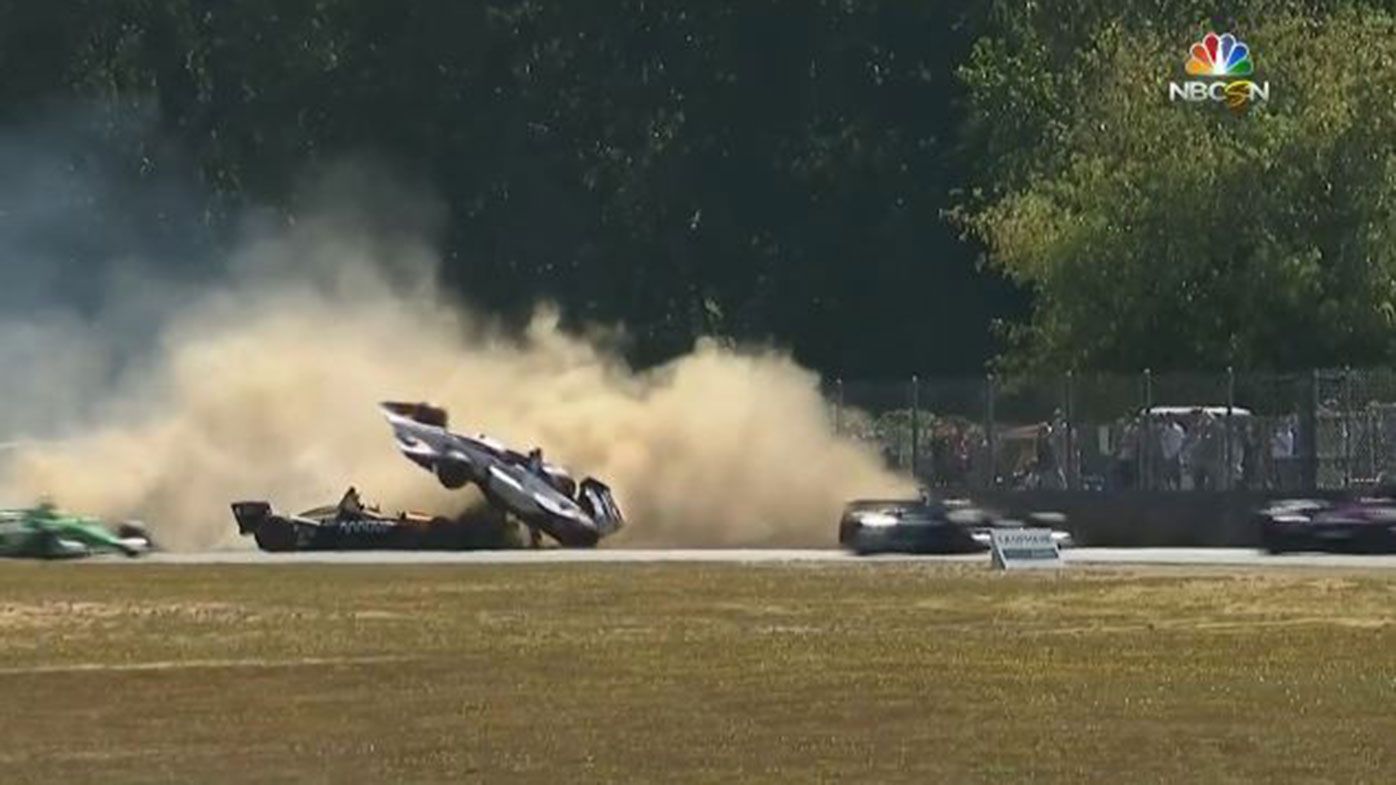 Marco Andretti was lucky to walk away from this accident on the opening lap of the IndyCar race in Portland